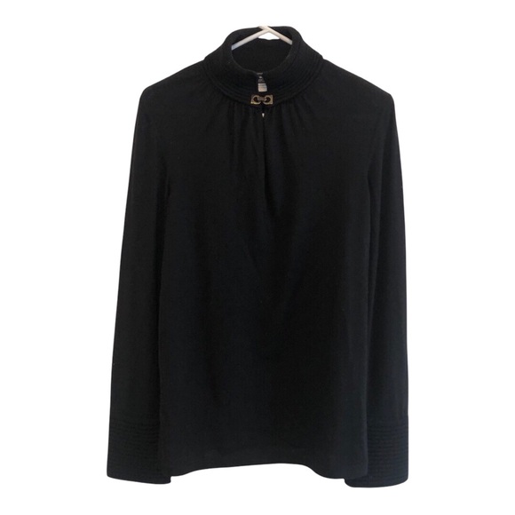 Salvatore Ferragamo Sweaters - Vintage Salvatore Ferragamo Black 100% Wool Sweater Logo Clip At Neck Size Large